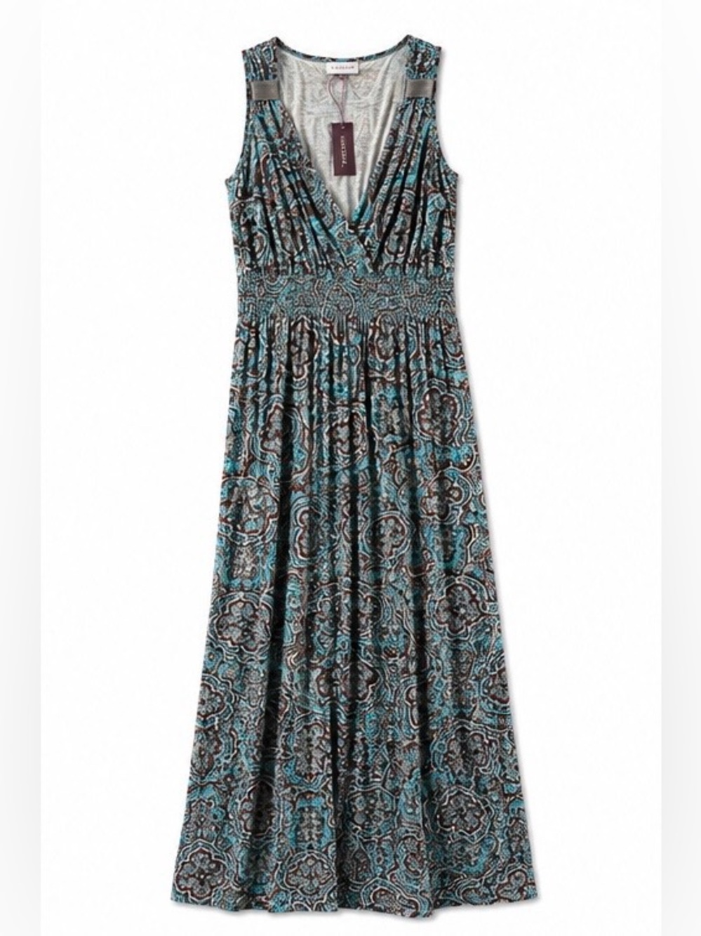 LASCANA Boho Paisley Maxi Dress Turquoise Brown Sleeveless Size 44/US-12
